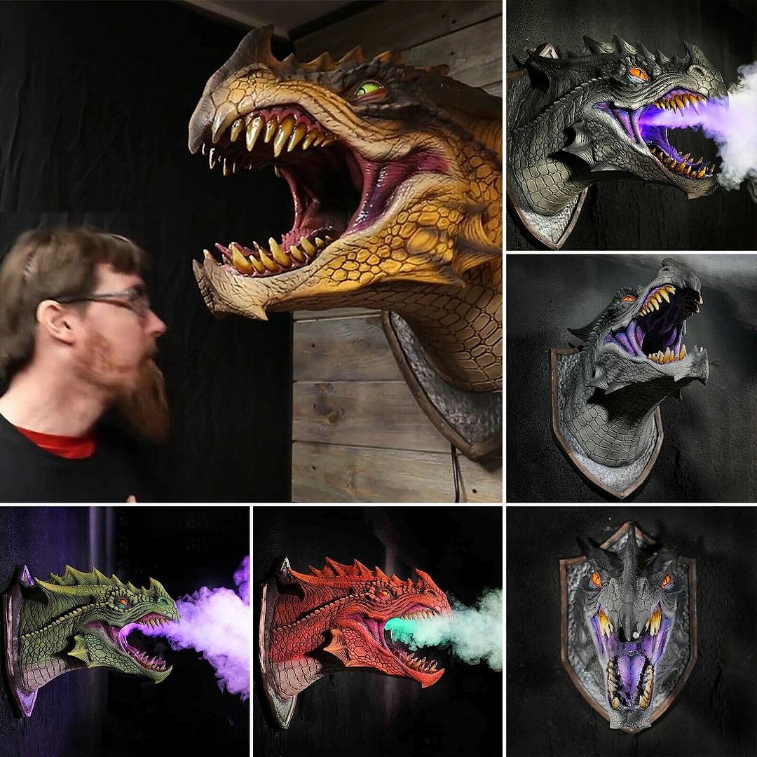 🔥2023 New Year Sale🔥Dragon Legends Prop 3d Wall Mounted Dinosaur Smoke Light Wall Art Sculpture