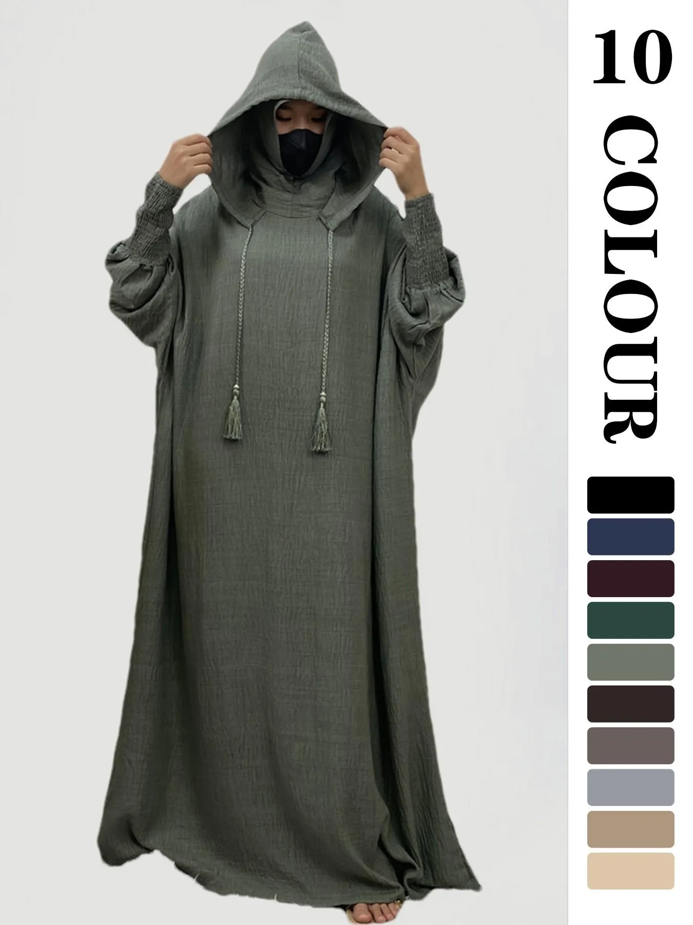 Women's Solid Hooded Dress, Casual Long Sleeve Dress for Fall & Winter, Women's Islamic Clothing for Daily Wear, Modesty Muslim Clothing