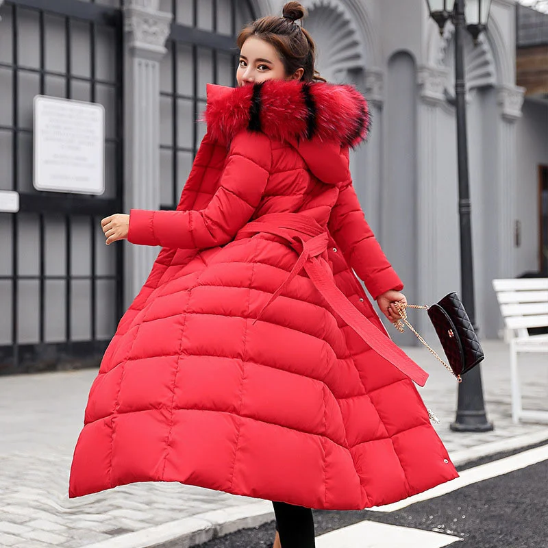 Woherb 2023 Winter New Cotton Clothes Female Long Style Over The Knee Slim And Thick Padded Clothes Big Wool Collar Down Cotton-Padded Jacket Warm Coat-Outfit Ideas