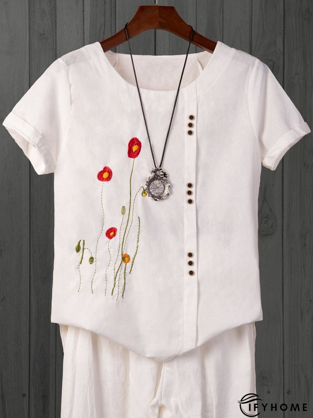 White Floral-Print Short Sleeve T-shirt | IFYHOME
