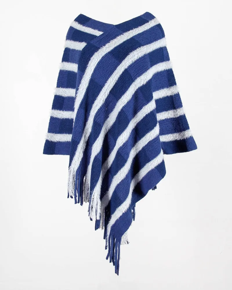 Fitshinling Fringe Bohemian Poncho Femme Winter Knitted Clothing Plaid Irregular Oversied Cape Loose Vintage Sweater Jumper 2021