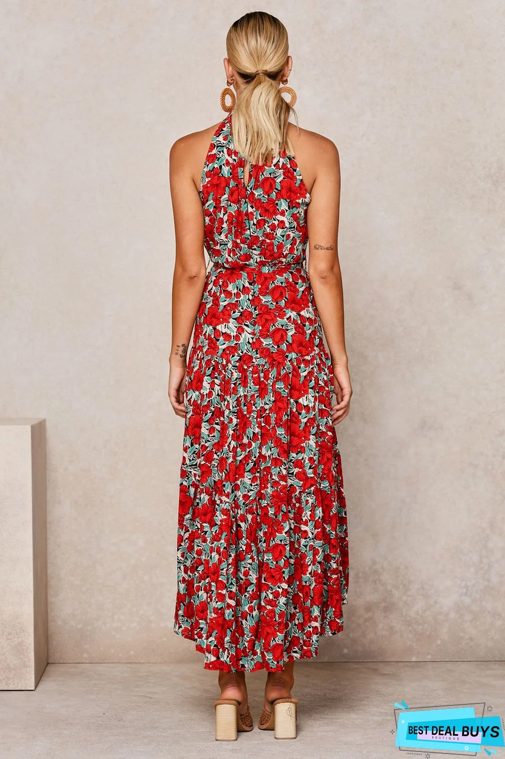 Neck Print Lace-Up Dress