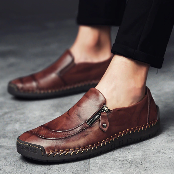 Men's Comfortable Casual Loafers Split Leather Flats Moccasins Shoes