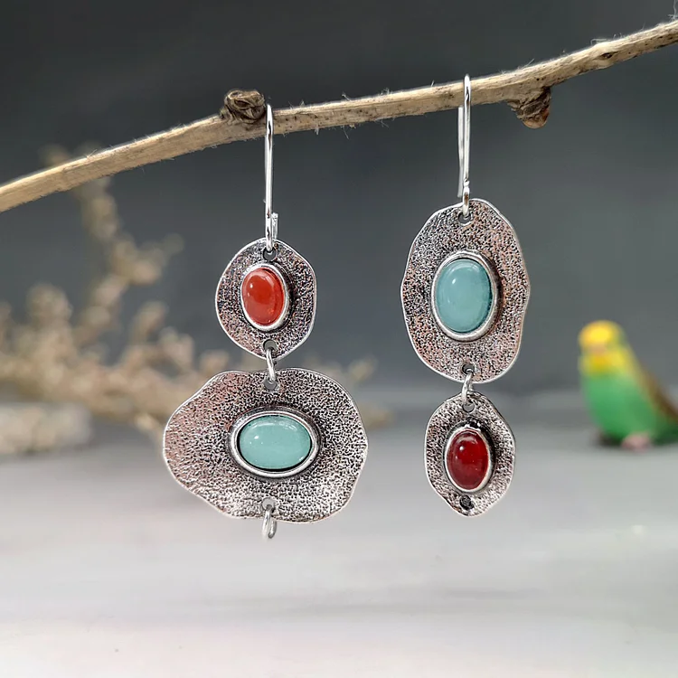 Bohemian mint chalcedony and artificial coral earrings