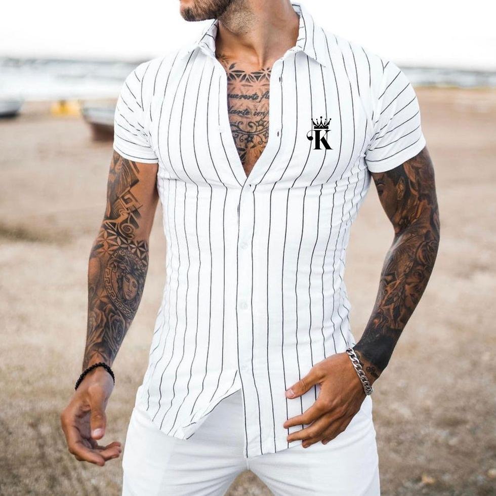 Striped Printed Short Sleeve Shirt Men