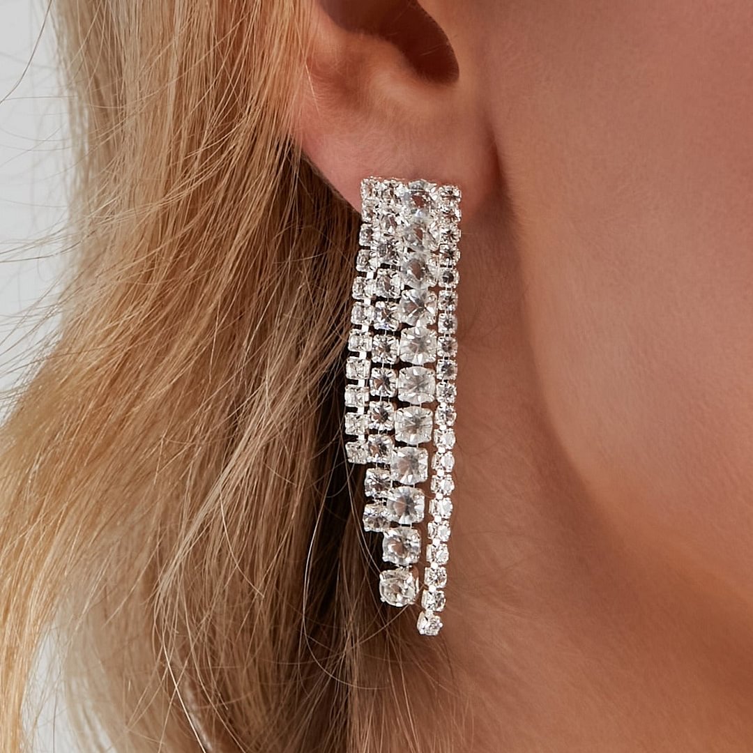 Rhinestone Collar Duster Evening Prom Earrings-VESSFUL