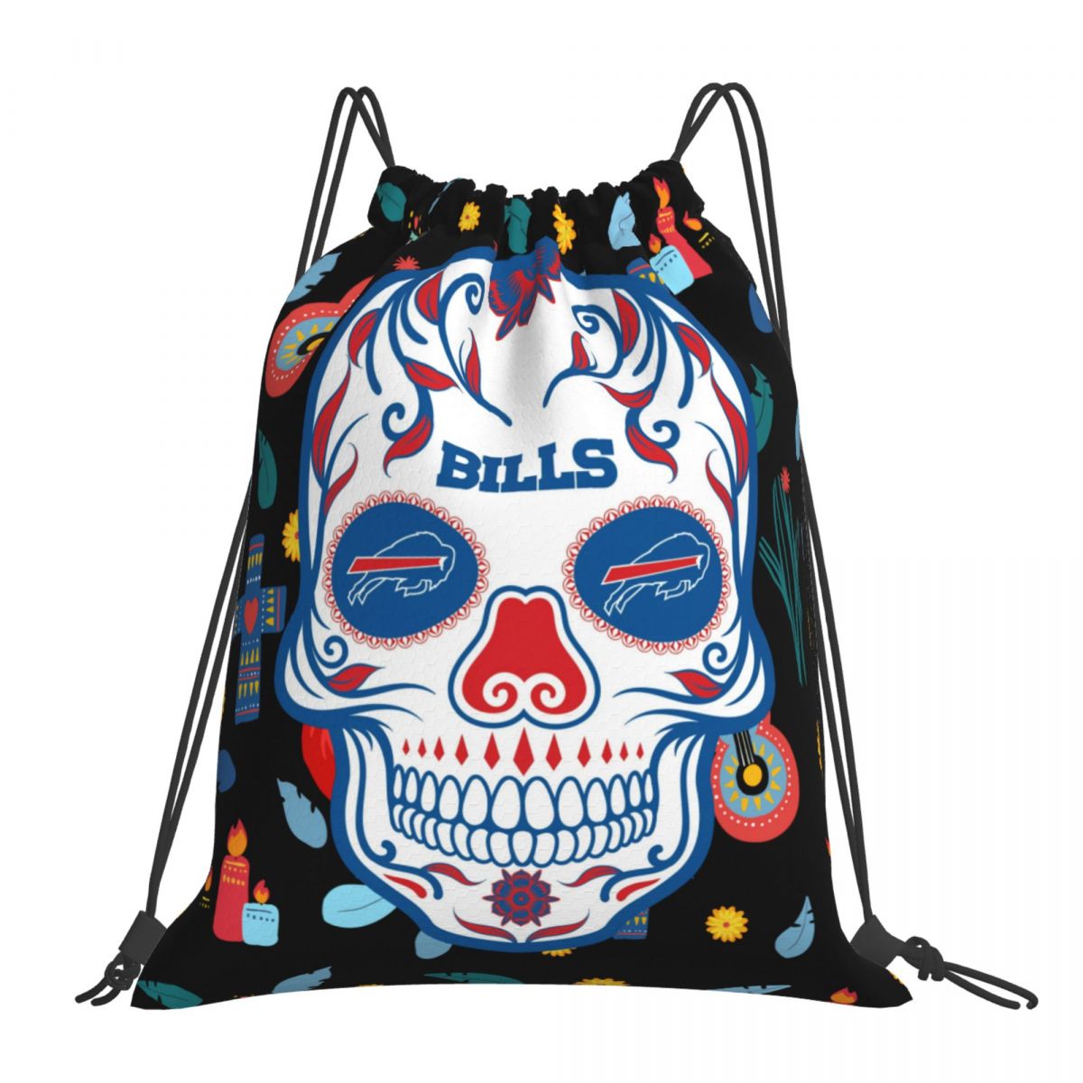 Buffalo Bills Skull Foldable Sports Gym Drawstring Bag