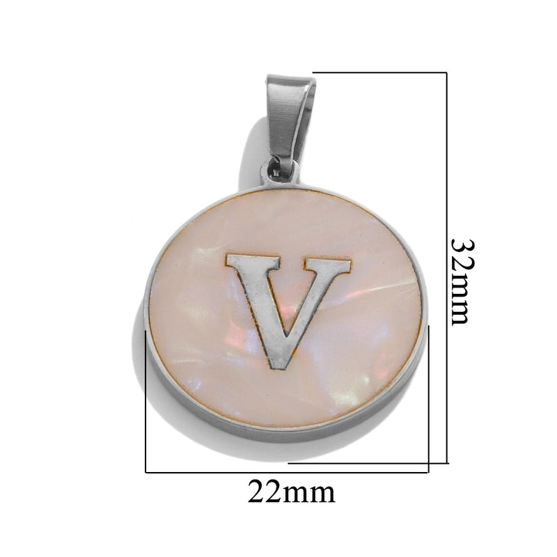 5 Pcs/package Minimalist Round Letter Stainless Steel Plating Inlay Pendant Jewelry Accessories