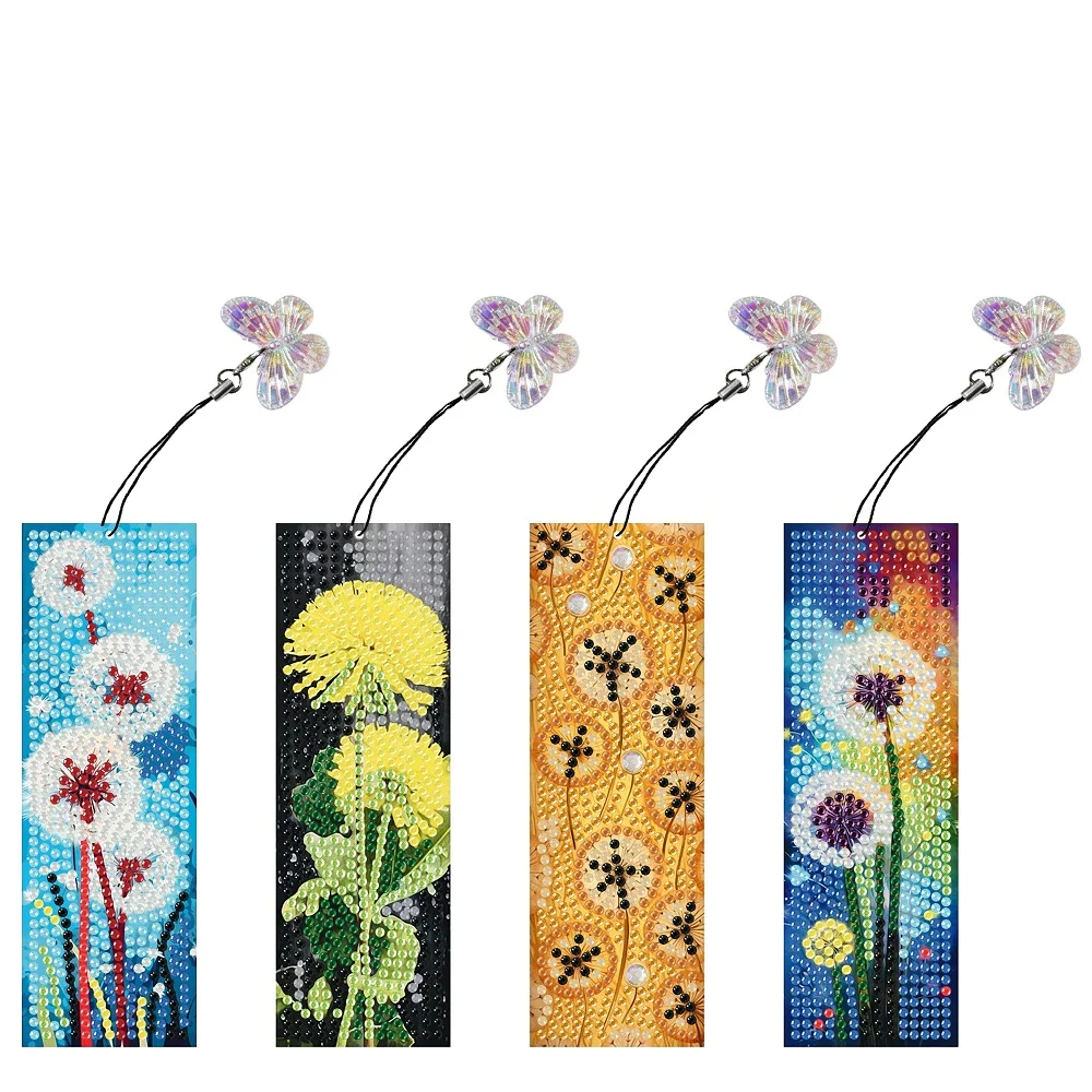 4Pcs Special Shaped Dandelion 5D DIY Diamond Painting Book Mark for Beginners