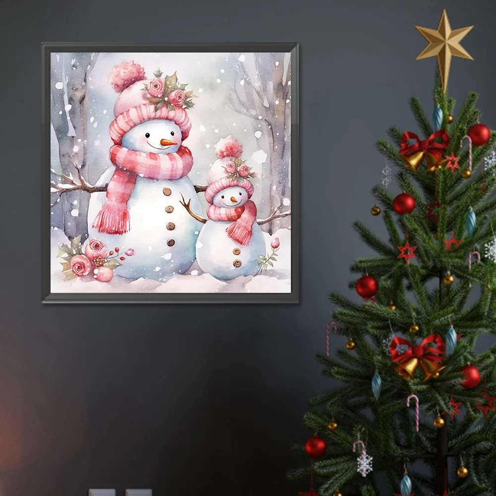 Diamond Painting - Full Round Drill - Pink Snowman(Canvas|30*30cm)