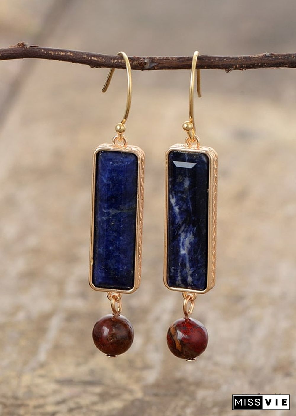 Boho Earrings, Dangle Earrings, Navy Blue Sodalite