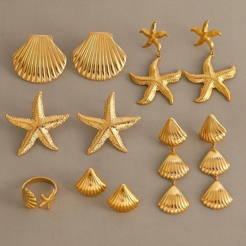 Casual Beach Classic Style Starfish Shell 304 Stainless Steel 18K Gold Plated Rings Earrings