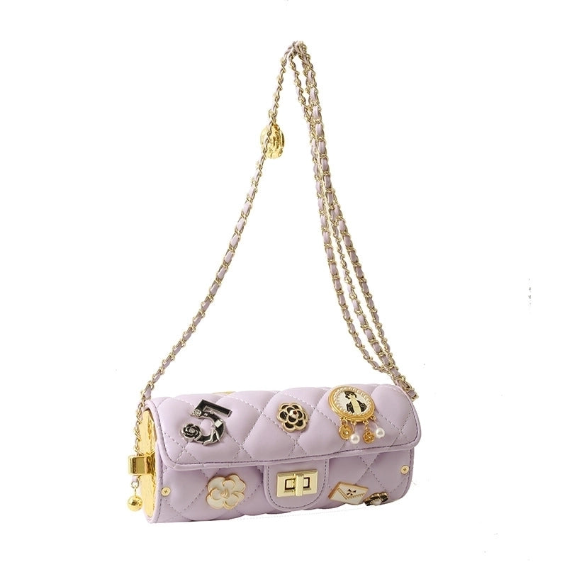 Women’s Medium All Seasons Pu Leather Flower Streetwear Square Lock Clasp Shoulder Bag