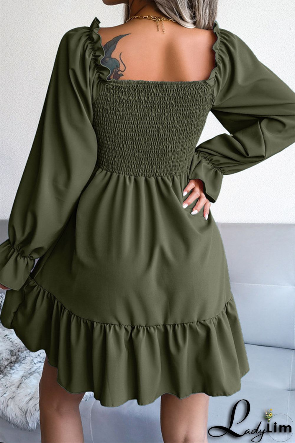 Burgundy Fashion Casual Solid Patchwork Square Collar Long Sleeve Dresses