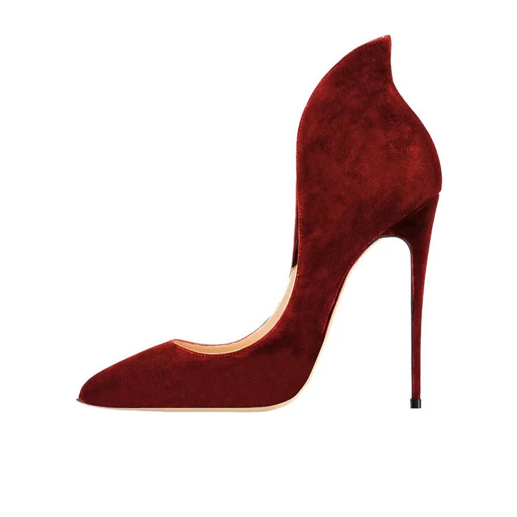 Burgundy Heels Suede Stiletto Heel Pumps for Office Ladies Vdcoo