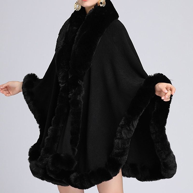 Women's Fashion Plush Stitching Solid Color Cape