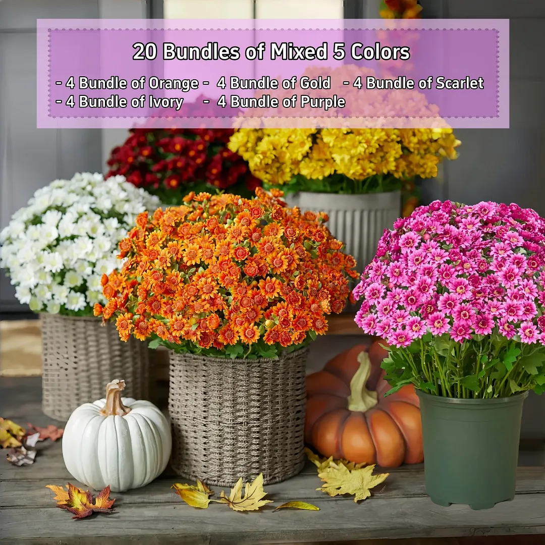 💥Last Day Each Only $2.59- Artificial Outdoor Sunset Mums Flowers - UV resistant. Waterproof. Windproof