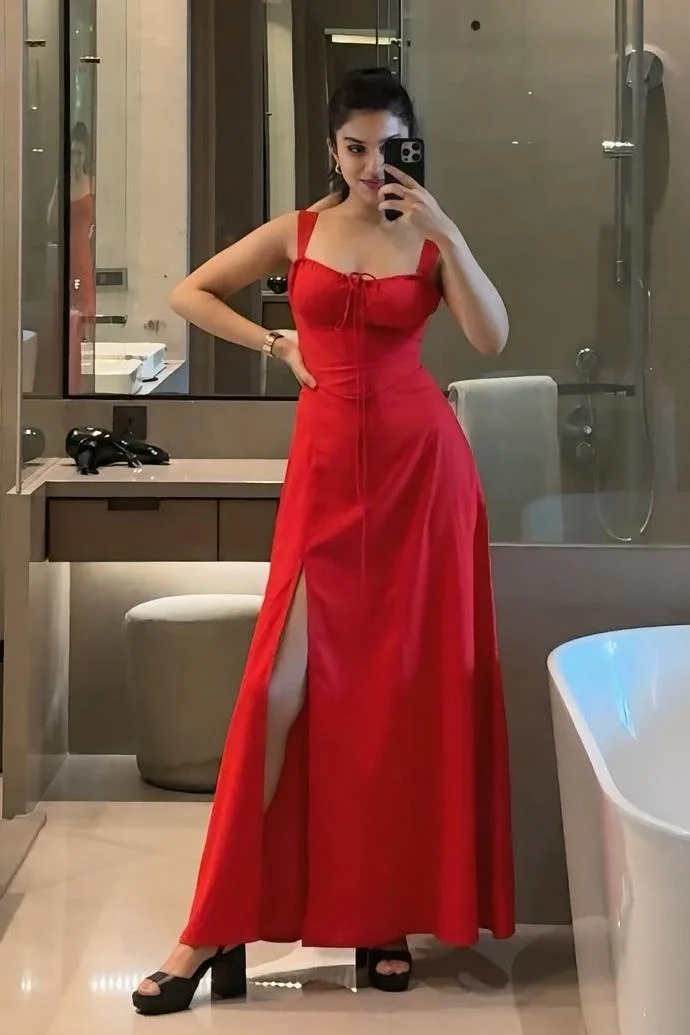 Straps Sleeveless Sweetheart Long Prom Dress With Front Split XJ0577