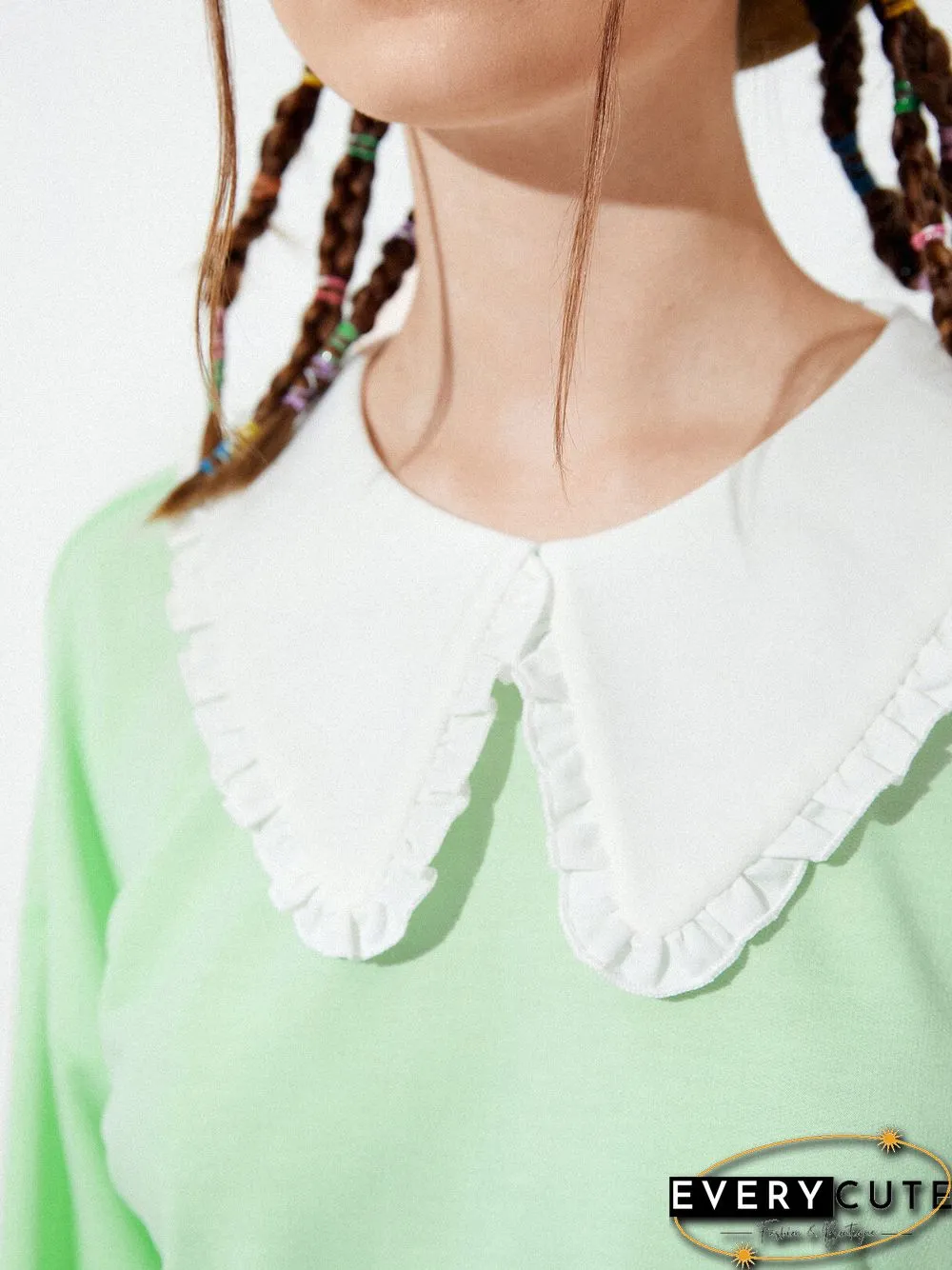 Solid Color Fungus Doll Collar Long Sleeve Casual Sweatshirt
