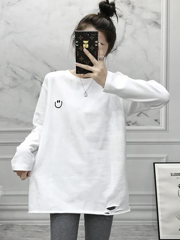 Urban Hollow Split-Joint Pure Color Long Sleeves T-Shirt