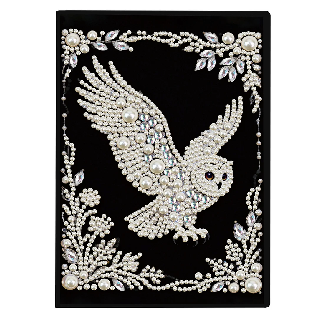 Owl Partial Pearl DIY 50 Pages A5 Diamond Painting Notebook Special Shaped Diamond Art Diary Book Kits Wireless Strip 5D Crystal Art Paintings Sketchbook for Art Drawing