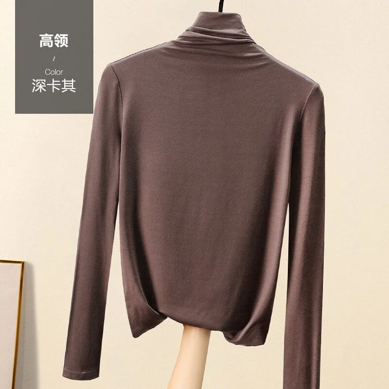 High Quality Soft Comfortable Modal T-shirt Top Women Casual Korean Long Sleeve Slim Basic Tshirt Femme Clothing Spring Autumn