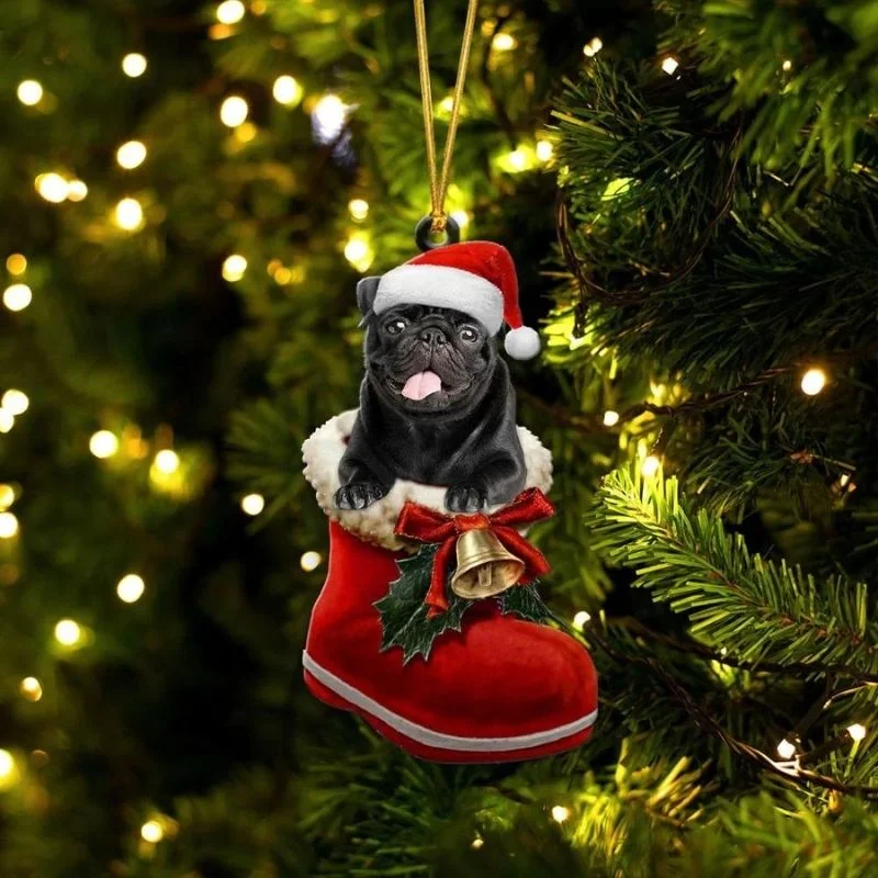VigorDaily Pug Color Black In Santa Boot Christmas Hanging Ornament SB144