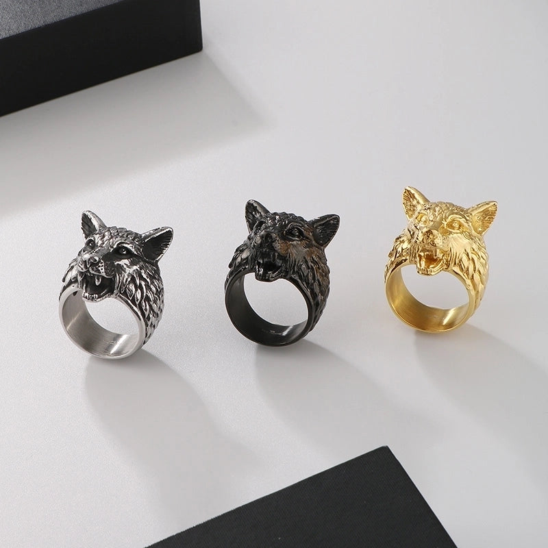 Jewelry Vintage Style Wolf 304 Stainless Steel 18K Gold Plated Rings