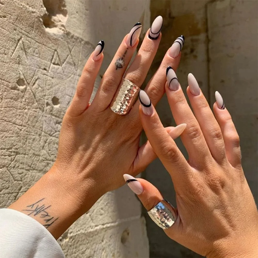 24Pcs Detachable Short Round Almond Orange pink False Nails Artificial Fake Nails Full Cover Nail Tips Press On Nails Women-Nail Inspo