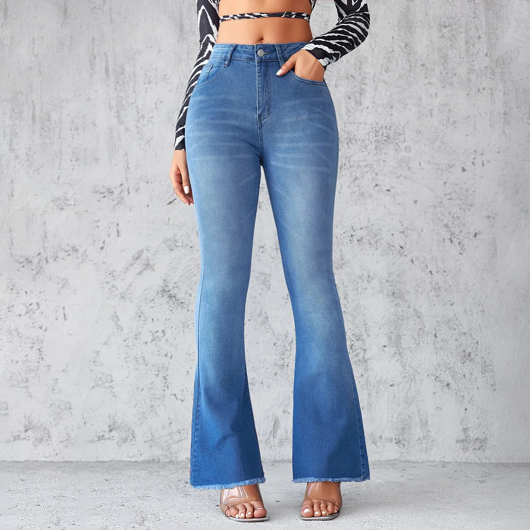 Women's 2024 Cowgirl West Denim Jeans Micro-Flared Jeans High-waisted Elastic Denim Pants
