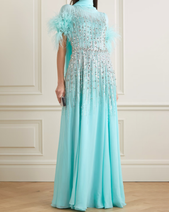 feather sequined silk maxi dress Gown