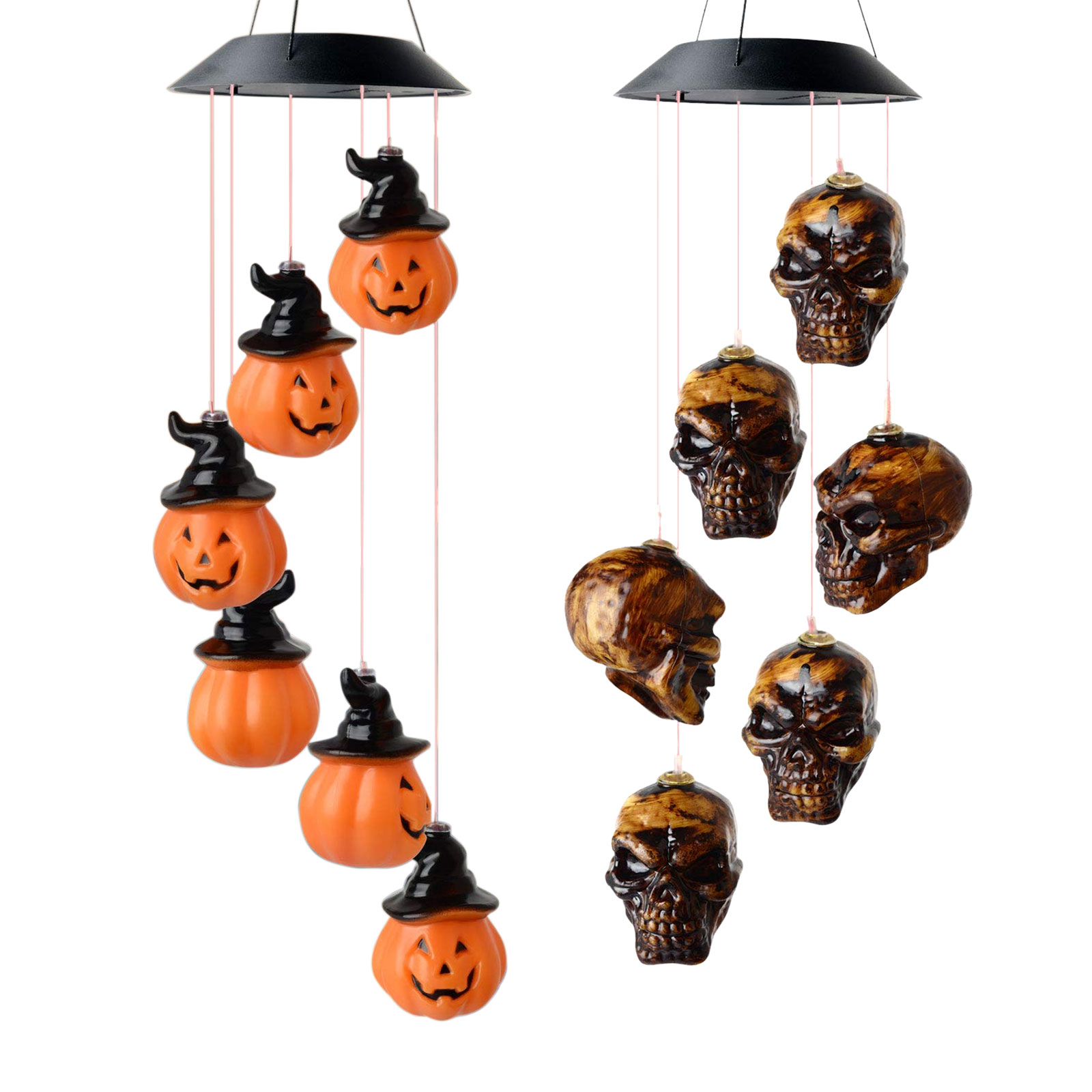 

Solar Wind Chimes Color Changing Skull Pumpkin Halloween LED Light (Pack 2), 501 Original