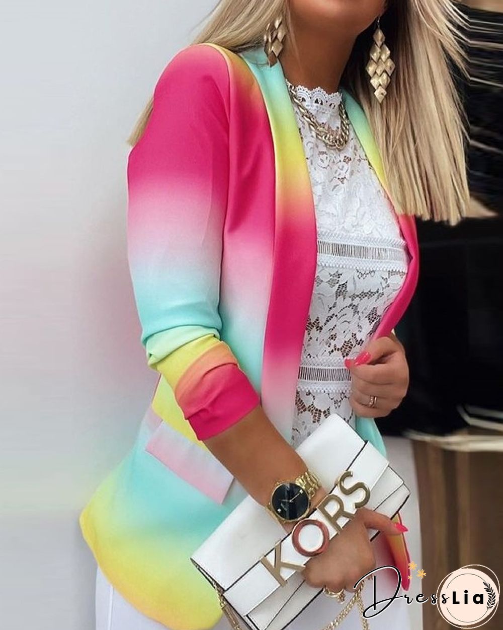 Ombre Colorblock Long Sleeve Blazer Coat