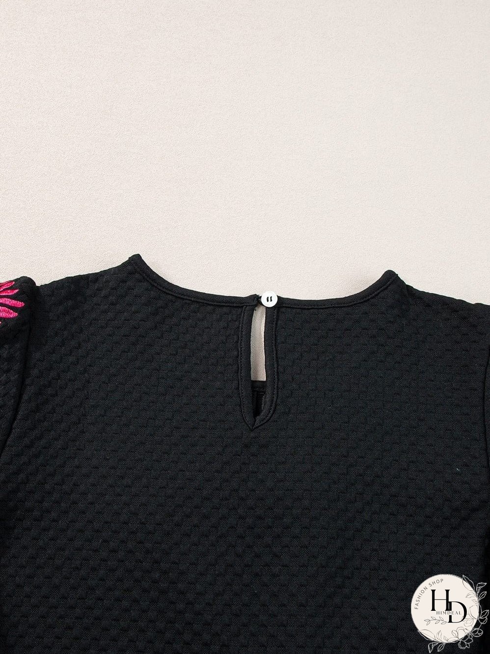 Summer Black Embroidered Puff Sleeve Top