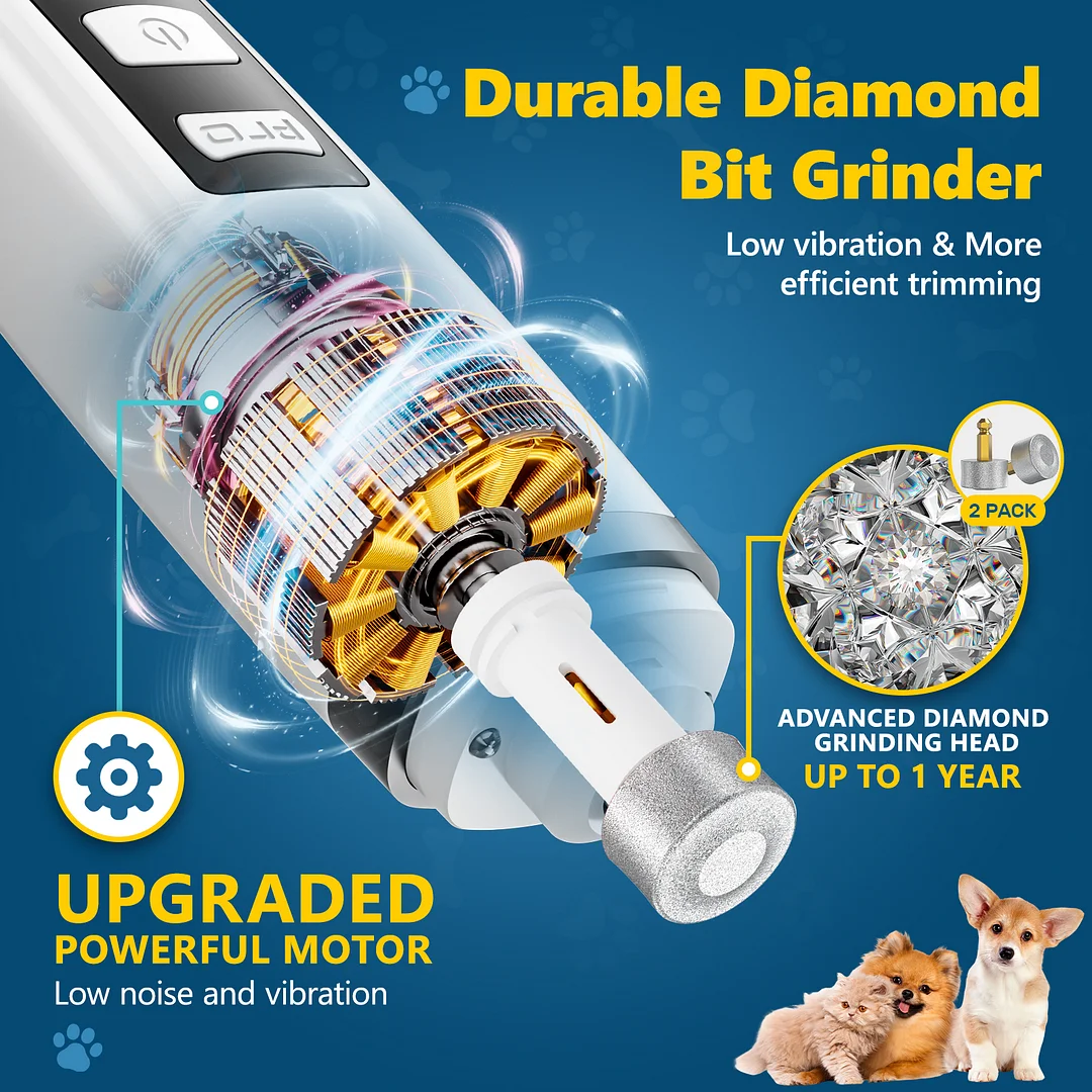 BEBANG Dog Nail Grinder, 2 LED Lights, Super Quiet and Low Vibration Electric Dog Nail Trimmers for Small Medium Large Dogs & Cats