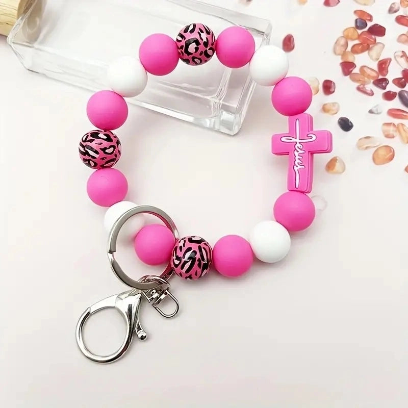 Casual Classic Style Sports Cross Leopard Alloy Wooden Beads Silica Gel Beaded Keychain