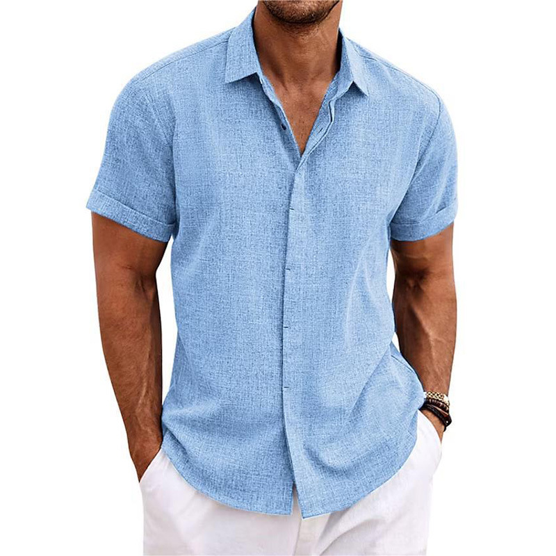 Solid Color Men's T-Shirt Summer Loose Linen Top