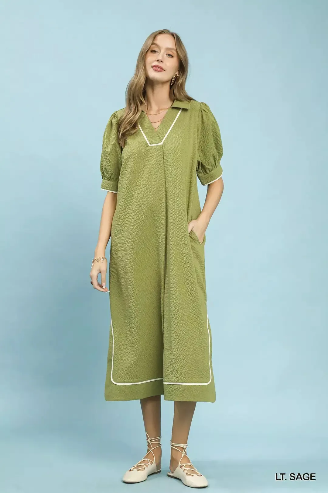 Umgee Seersucker Midi Dress with Contrast Trim mysite idetrend
