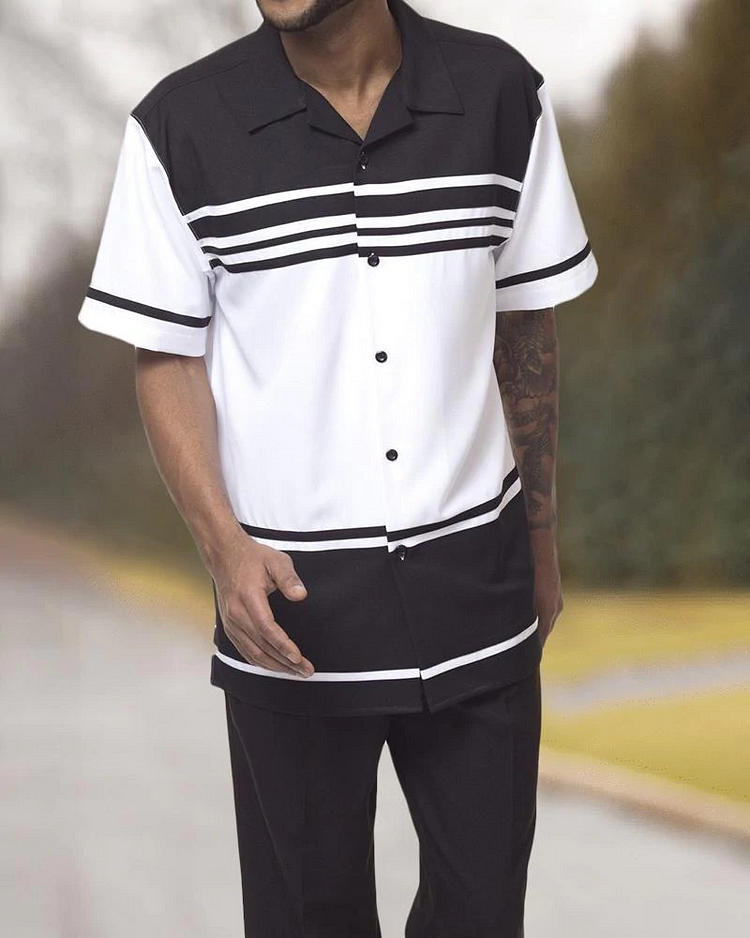 Two Piece Short Sleeve Print Walking Suit Set With Long Pants