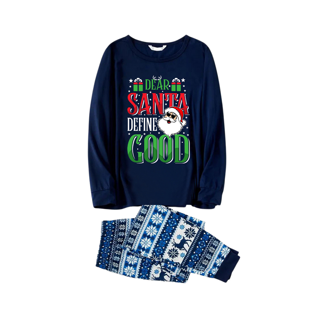 "Dear Santa Define Good" Slogan Printed Blue Family Christmas Matching Pajamas