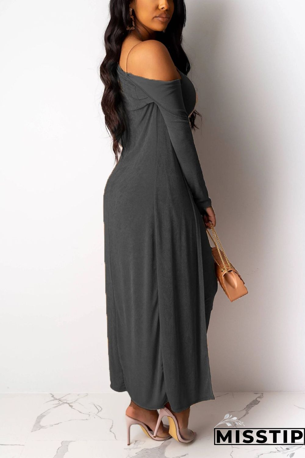 Dark green Sexy V-Neck Silver Fox Fleece Two-Piece Suit