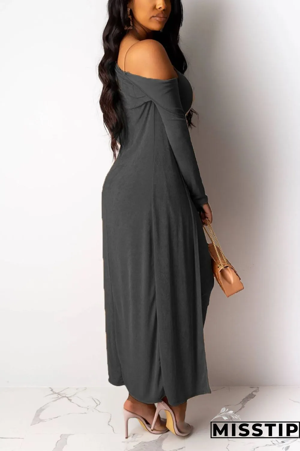 Dark green Sexy V-Neck Silver Fox Fleece Two-Piece Suit