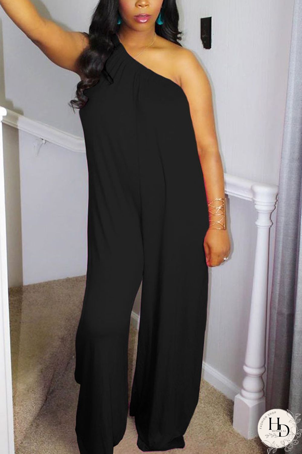 rose red Fashion Sexy Patchwork Solid Polyester Sleeveless one shoulder collar Jumpsuits