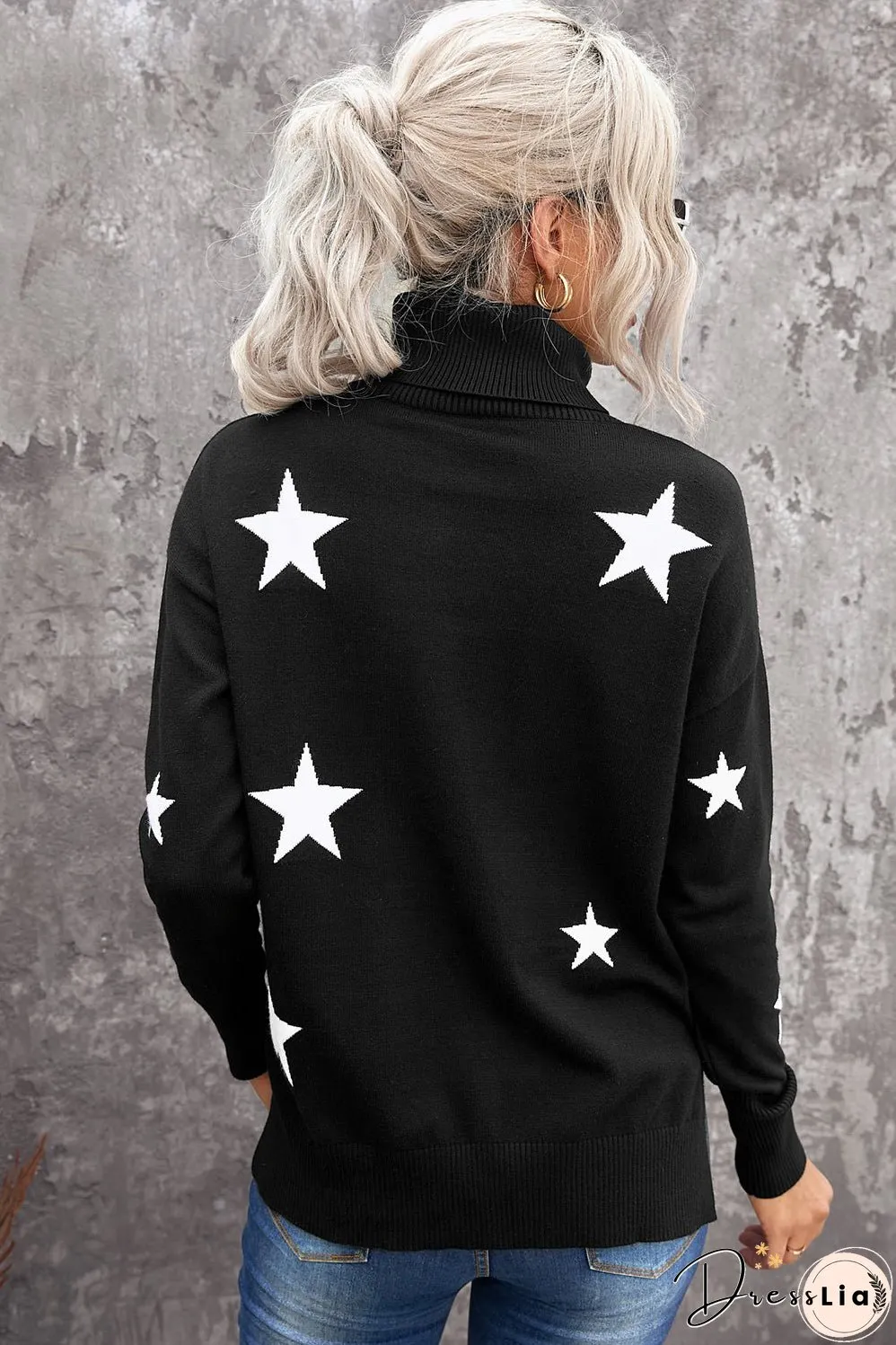 Turtleneck Star Print Sweater
