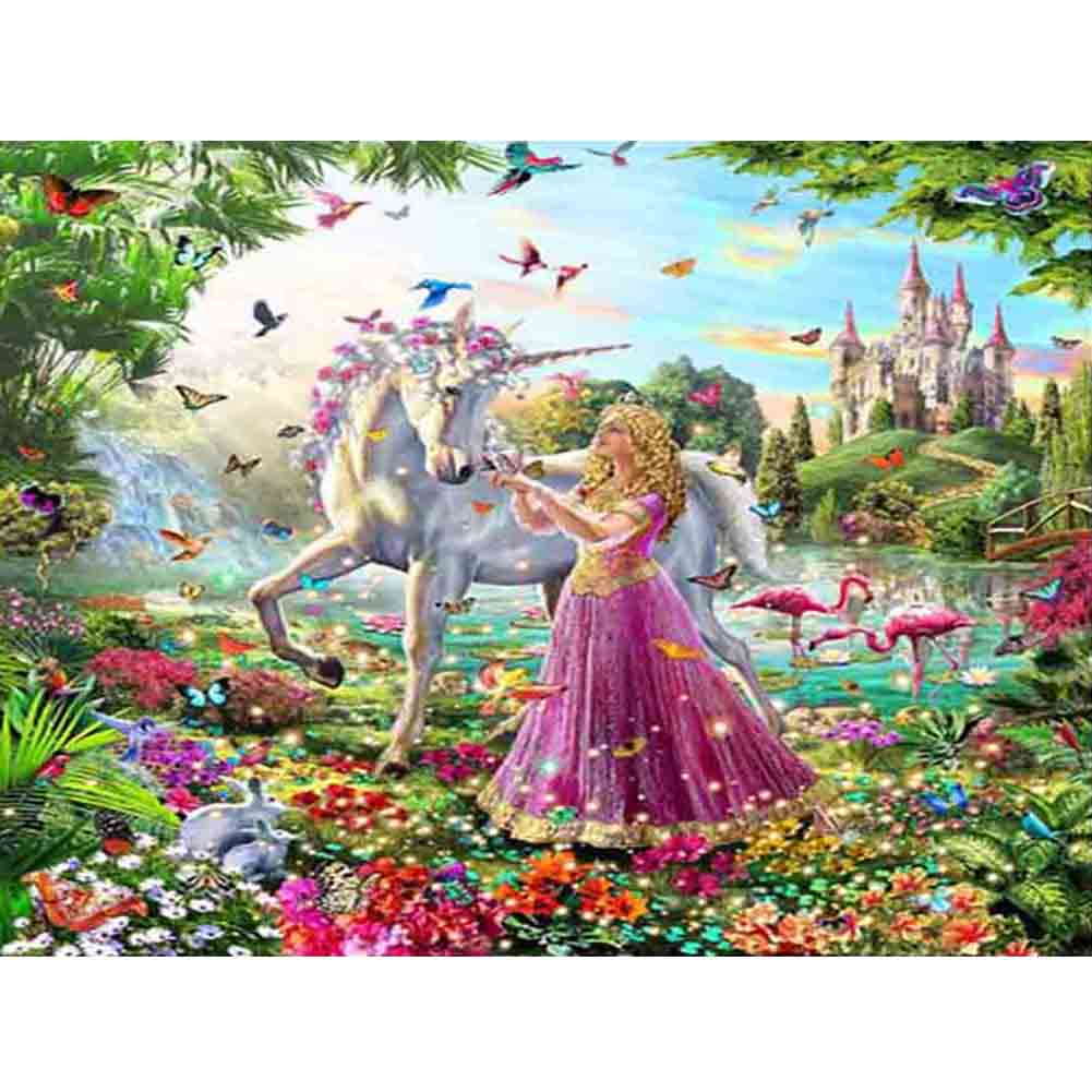 

50*40CM-Wildebeest and Girl-Square Drill Diamond Painting, 501 Original