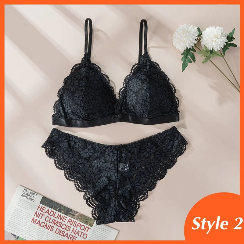 Women Lace Bra Sets Seamless Underwear Backless Vest Adjusted-straps Lingerie Floral Soft Comfortable Underwear Set