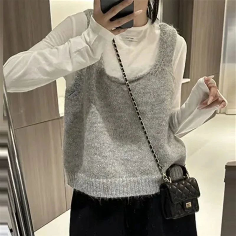 Toloer Toloer New Vest Fold Wear Short Sleeveless Jacket Jacket Korean U-Neck Knitted Vest Women-Outfit Ideas
