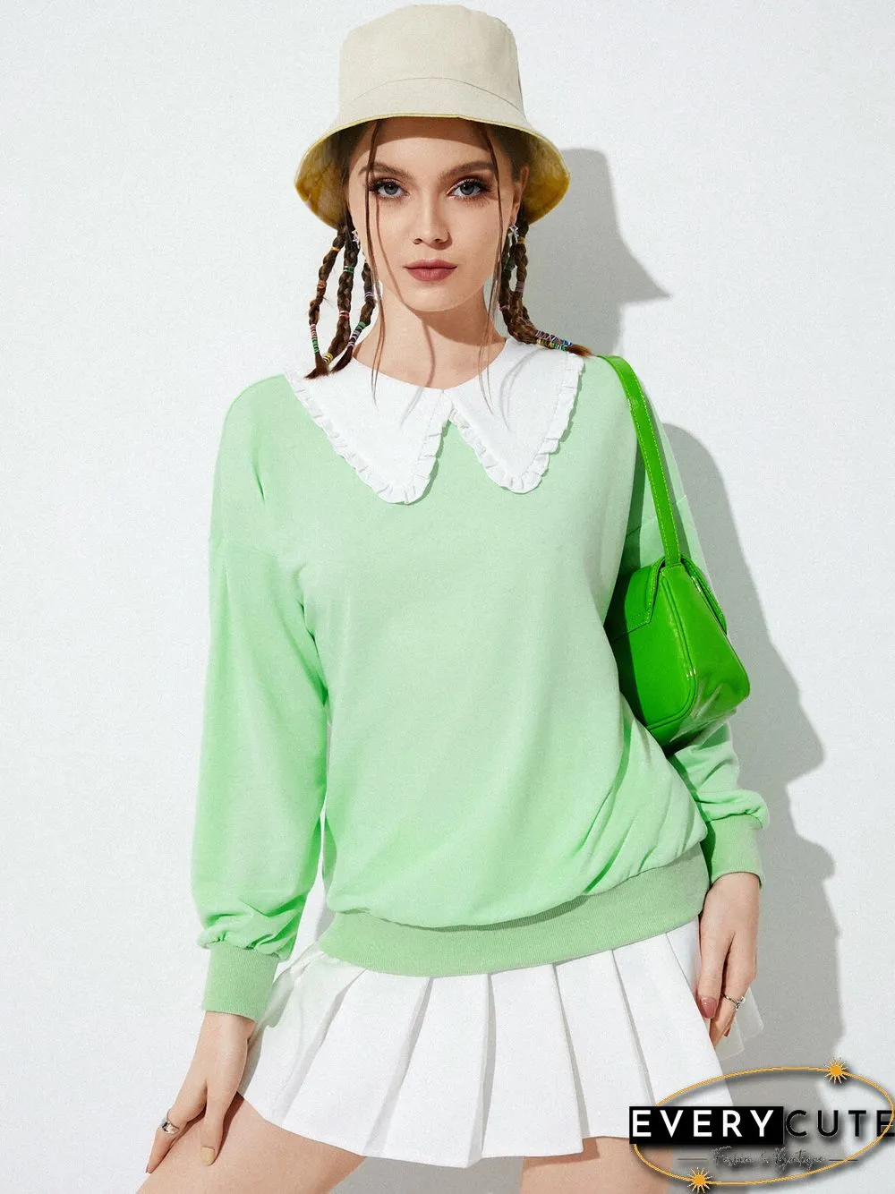 Solid Color Fungus Doll Collar Long Sleeve Casual Sweatshirt