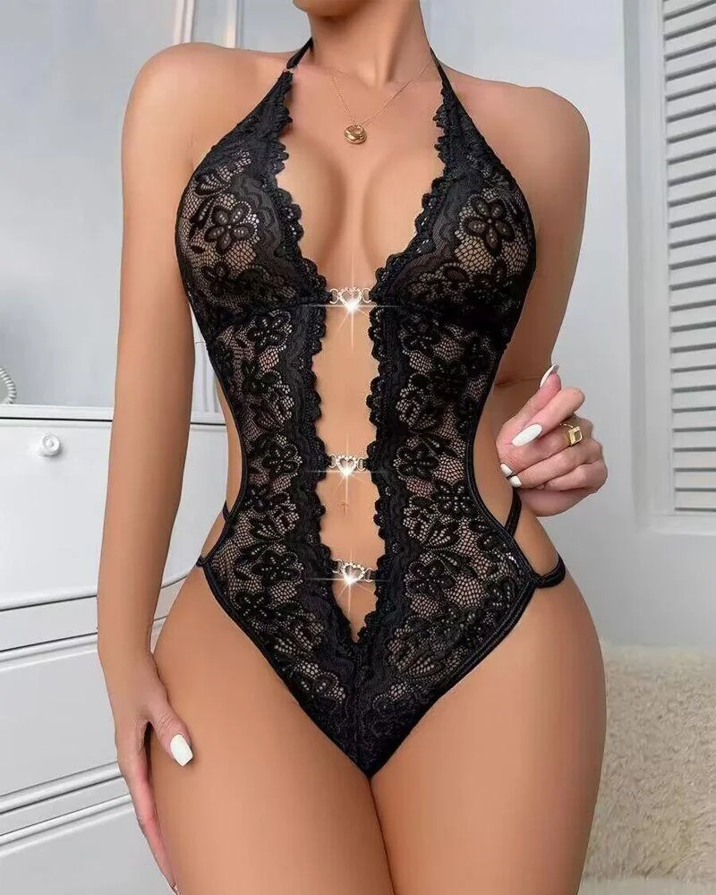 Uveng New Women's Explosive Temperament With Love Accessories Splicing Lace Dressing