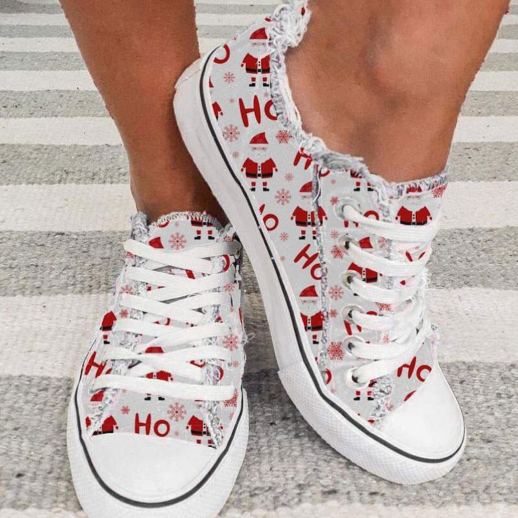 Merry Christmas Santa Claus HO Letter Print Daily Canvas Shoes
